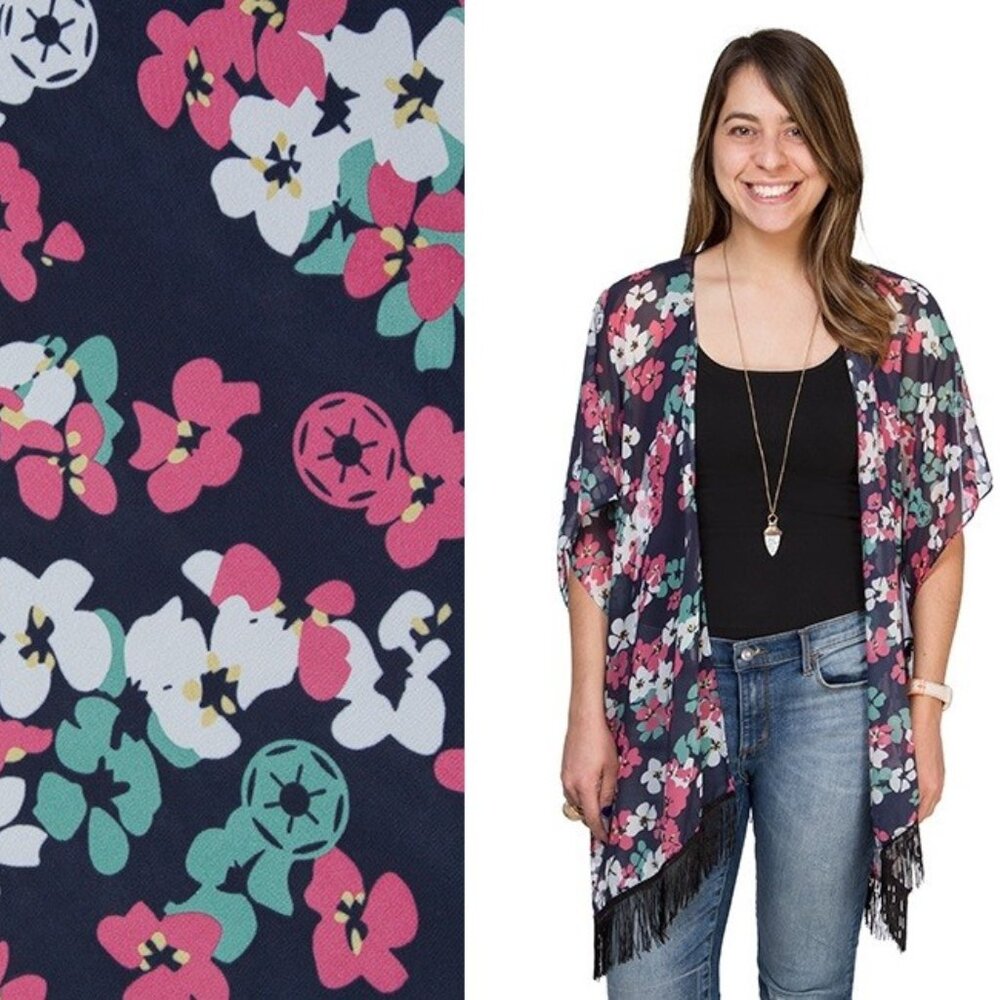 RARE Star Wars Galactic Empire Floral Kimono Wrap Chiffon with navy fringe